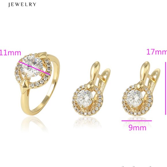 Round Cut CZ Earrings&Ring 18KGP Set - Picture 2 of 14